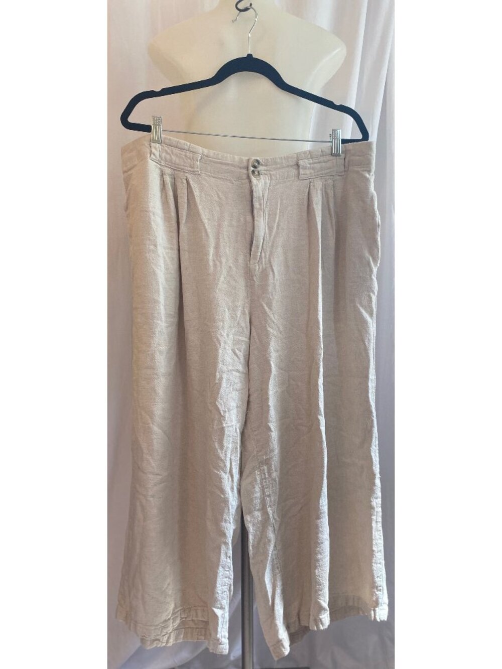 Falls Creek Beige Linen Wide Leg Pants 2x